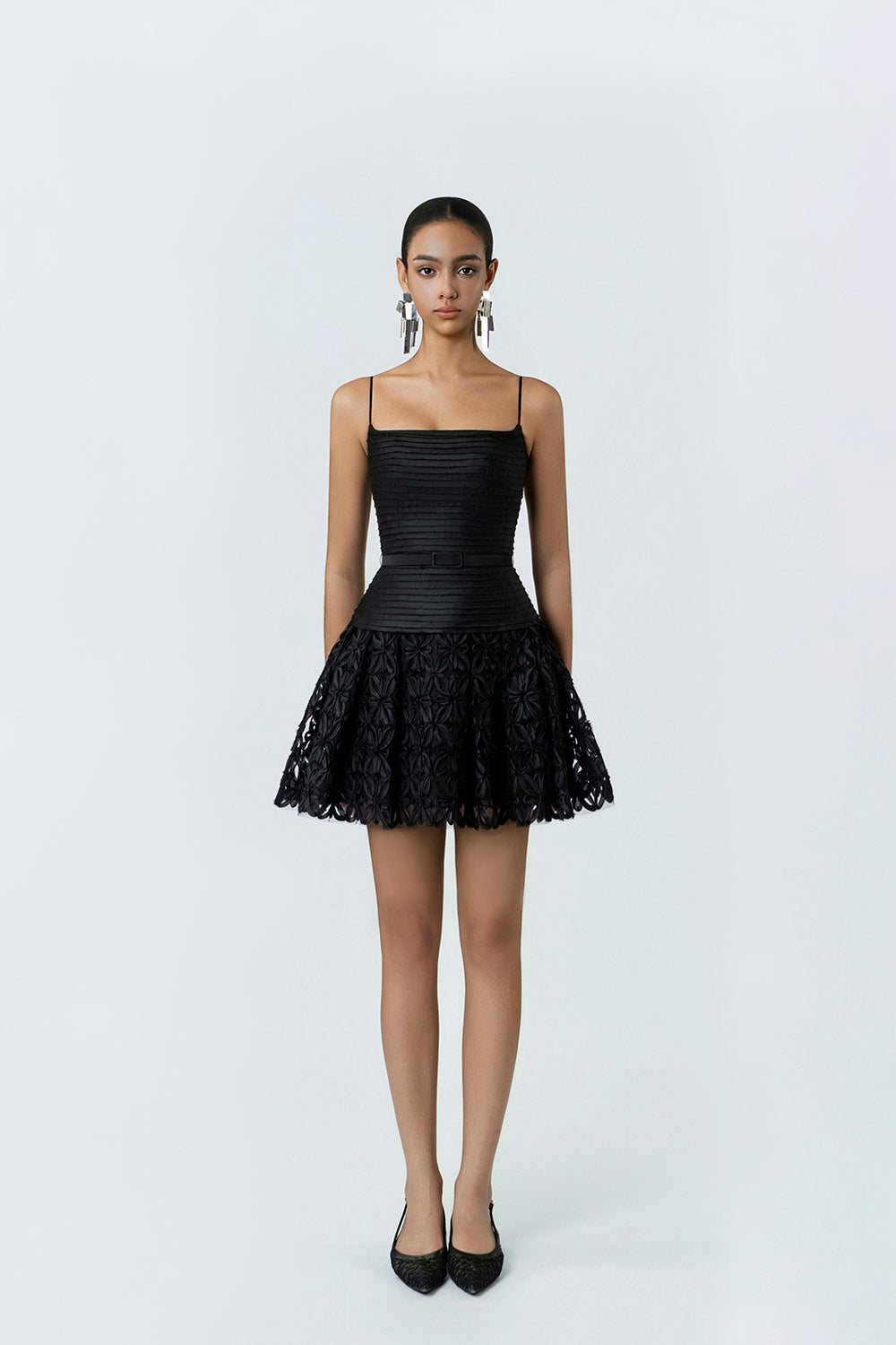 Adaline Black A-Line Midi Dress