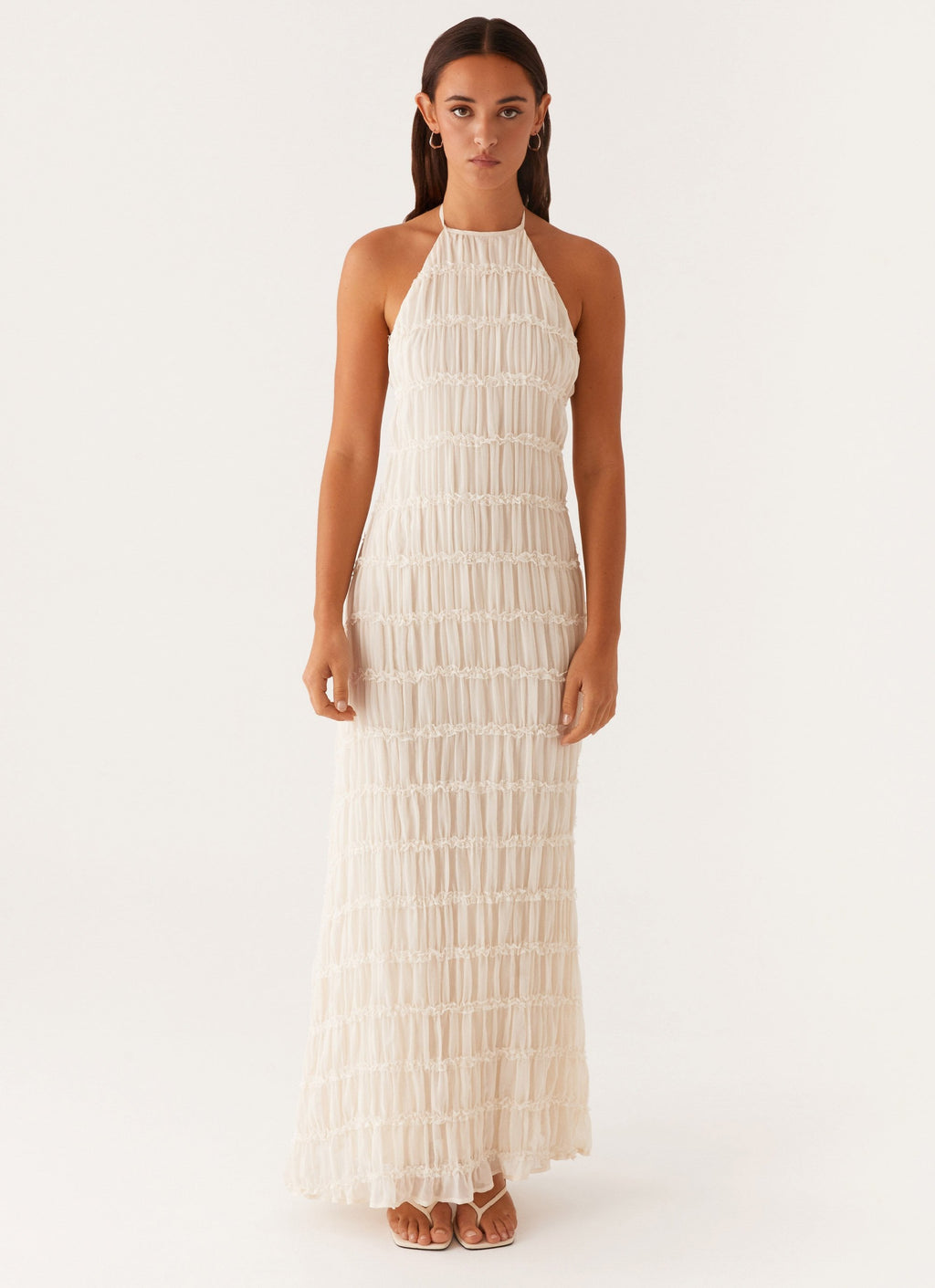 Aveline Halter Lace-Trim Ivory Maxi Dress