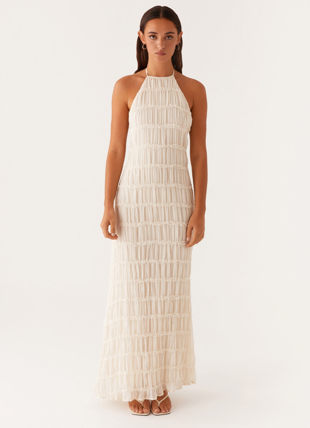 Aveline Halter Lace-Trim Ivory Maxi Dress