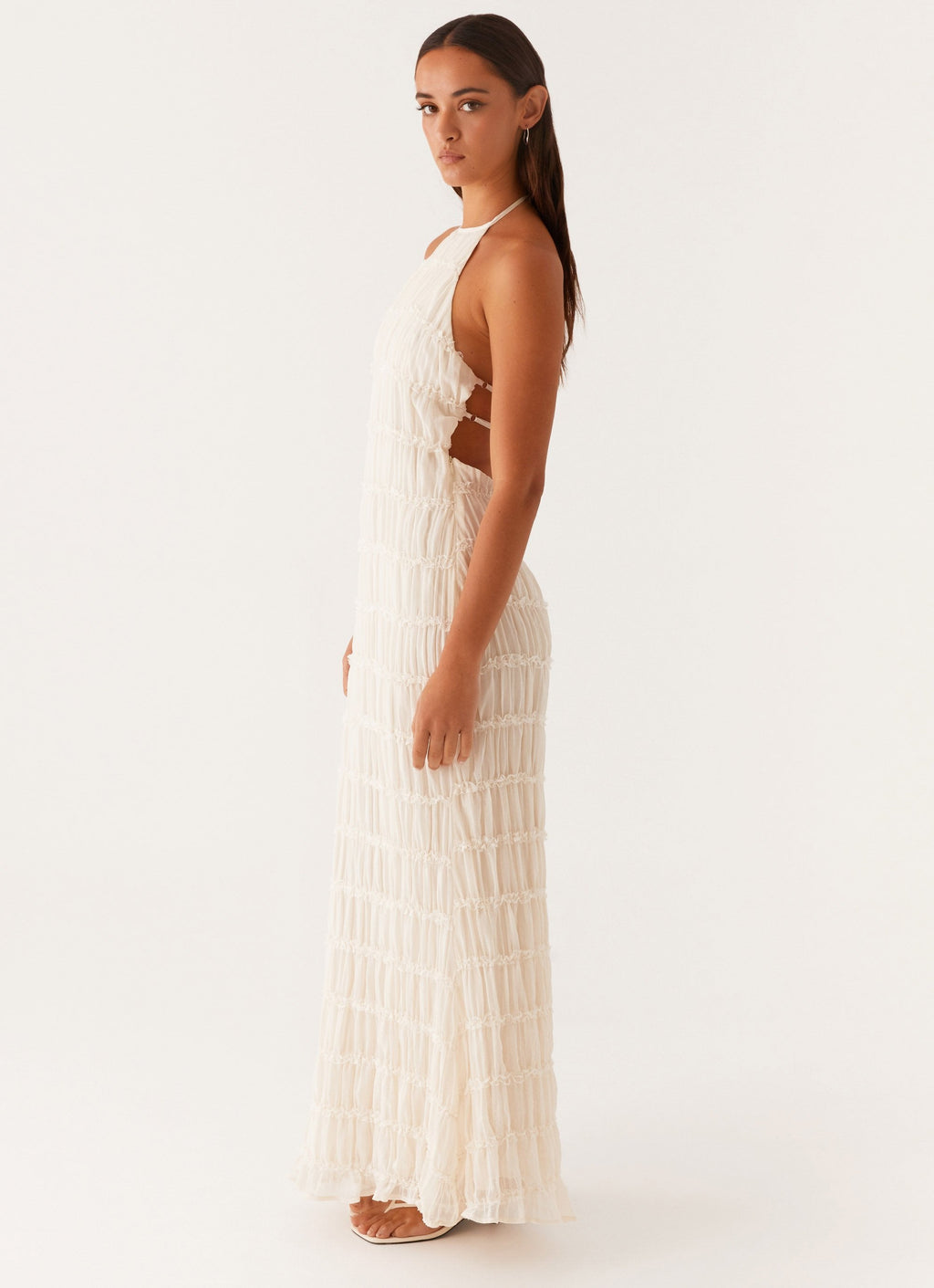 Aveline Halter Lace-Trim Ivory Maxi Dress