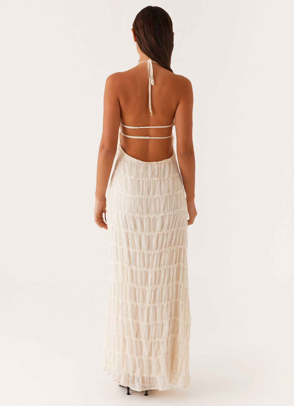 Aveline Halter Lace-Trim Ivory Maxi Dress