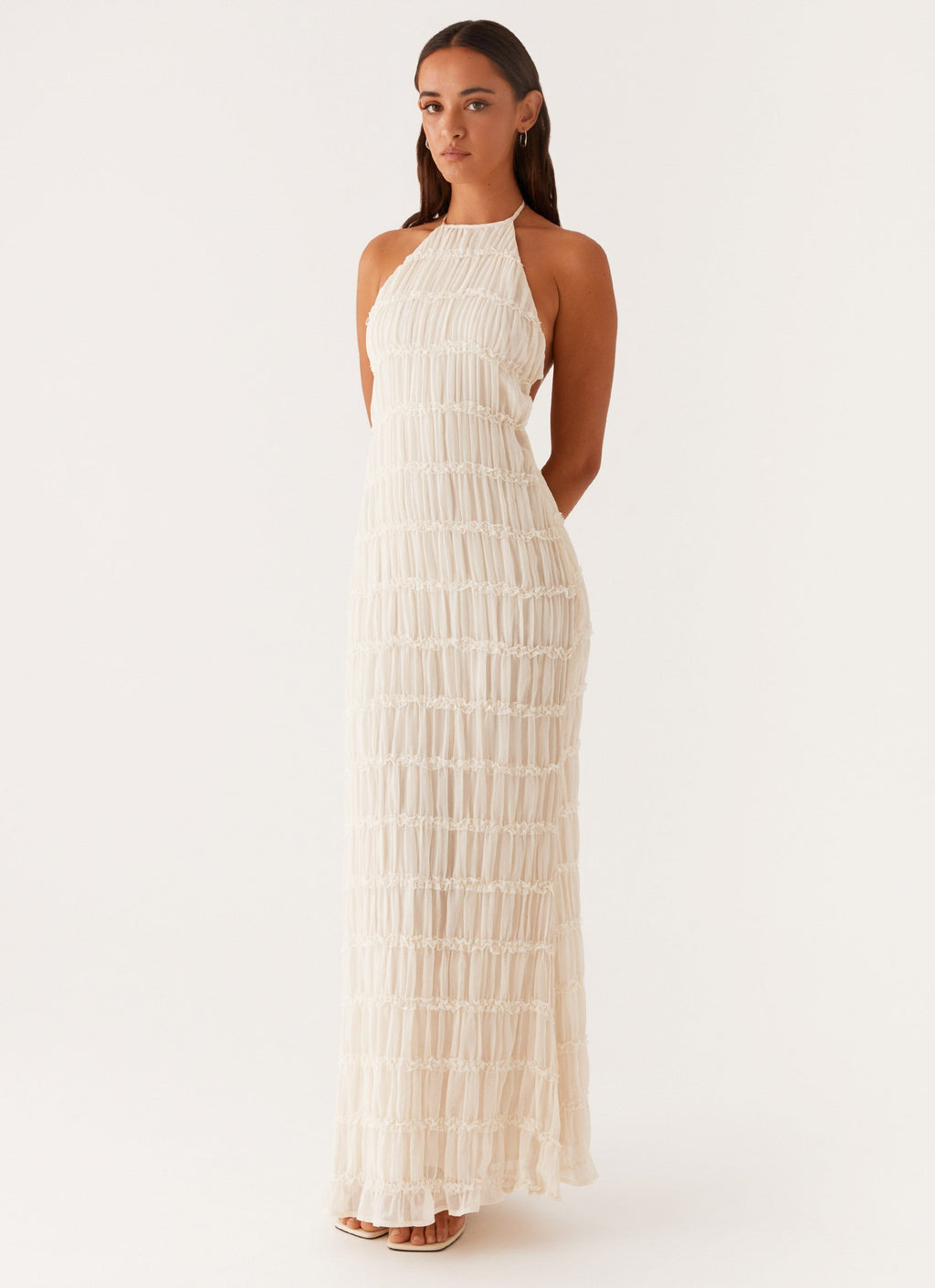 Aveline Halter Lace-Trim Ivory Maxi Dress