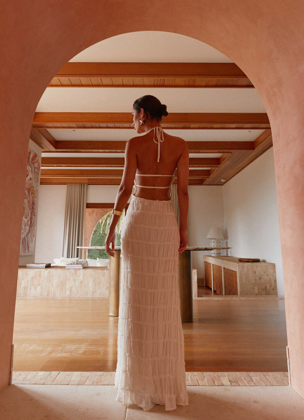 Aveline Halter Lace-Trim Ivory Maxi Dress
