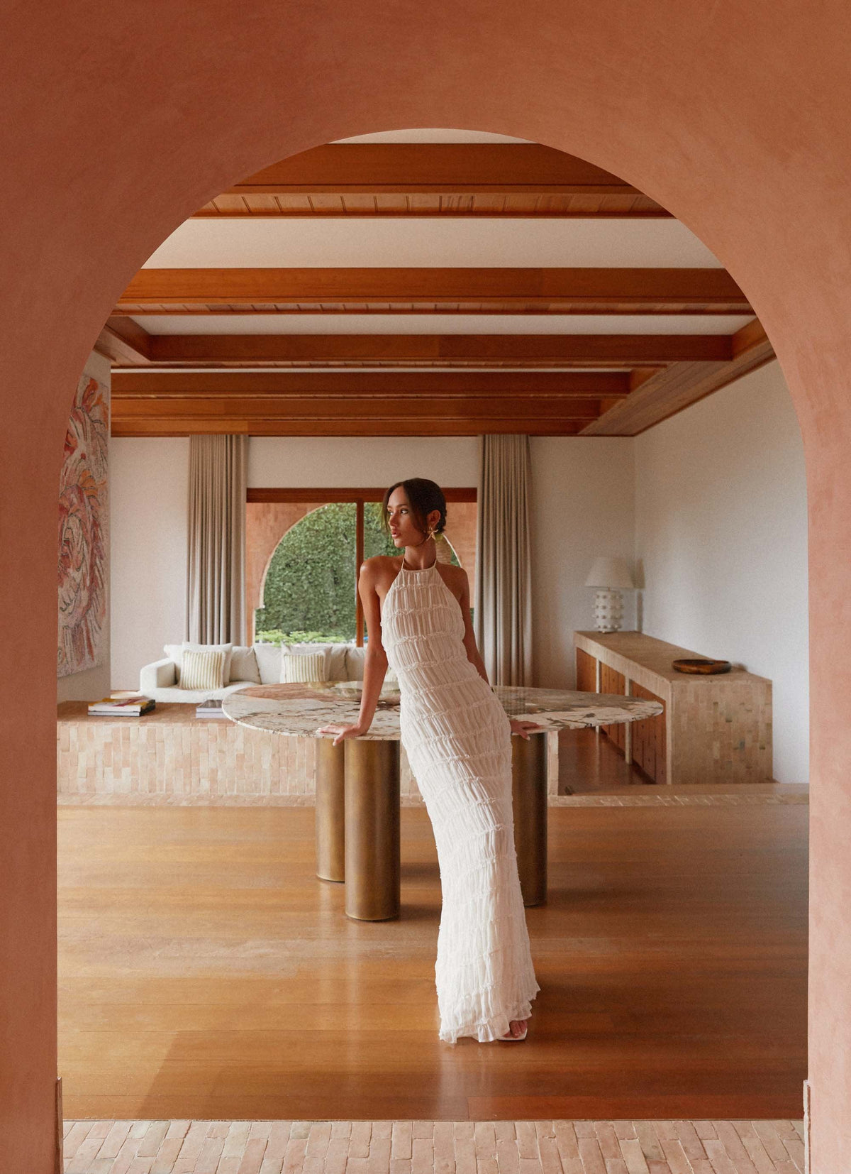 Aveline Halter Lace-Trim Ivory Maxi Dress