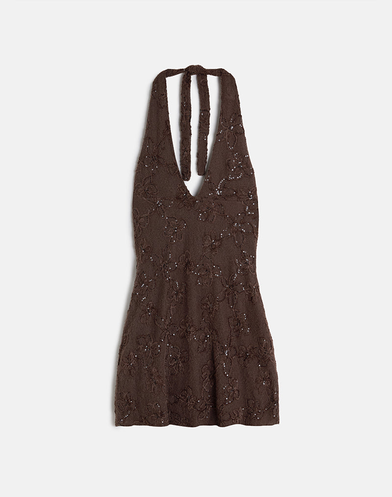 Coralie Sequin Knit Halter Mini Dress