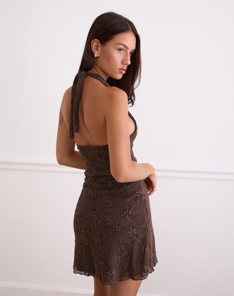 Coralie Sequin Knit Halter Mini Dress