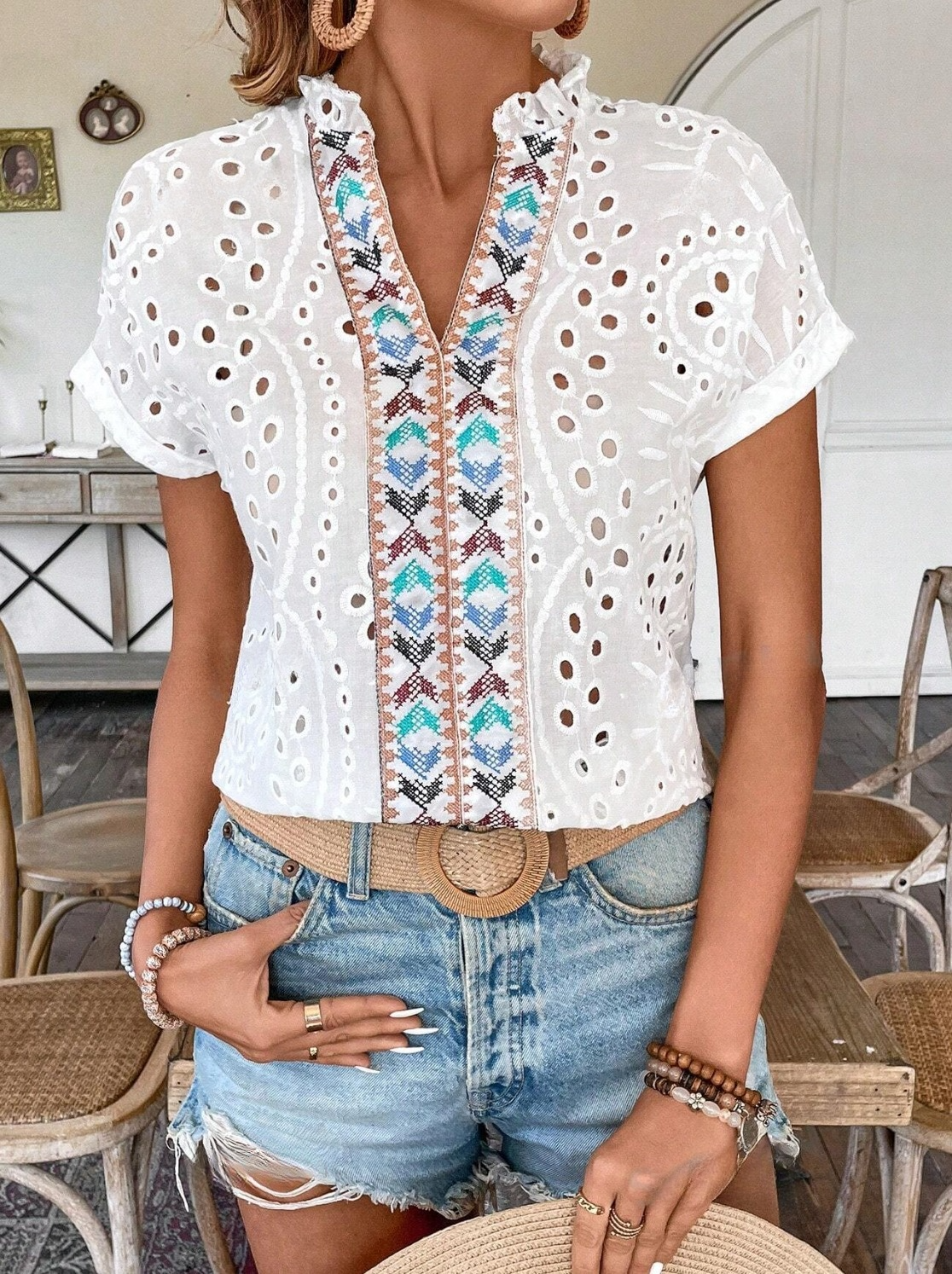 Ophelia Embroidered Eyelet Blouse
