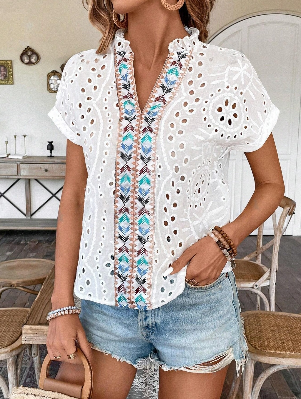 Ophelia Embroidered Eyelet Blouse