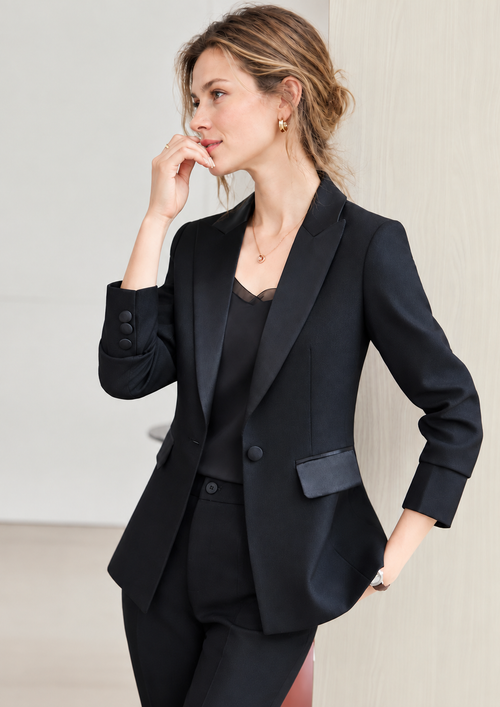 Isabelle Satin-Lapel Tailored Suit Set