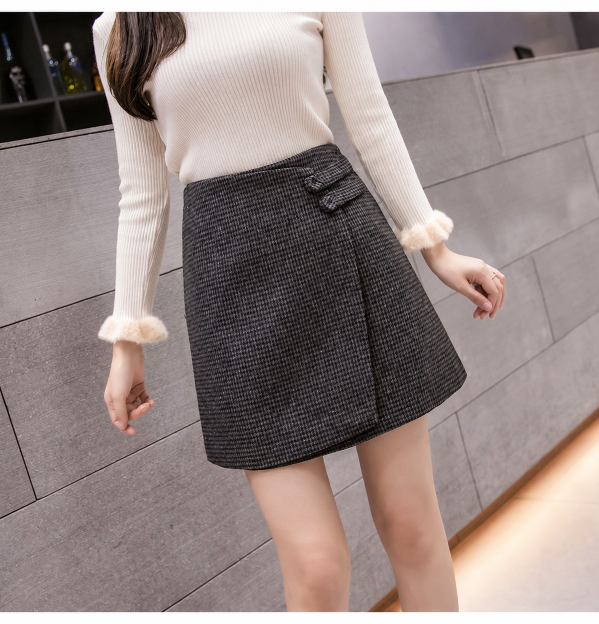Margot Houndstooth Asymmetric Mini Skirt