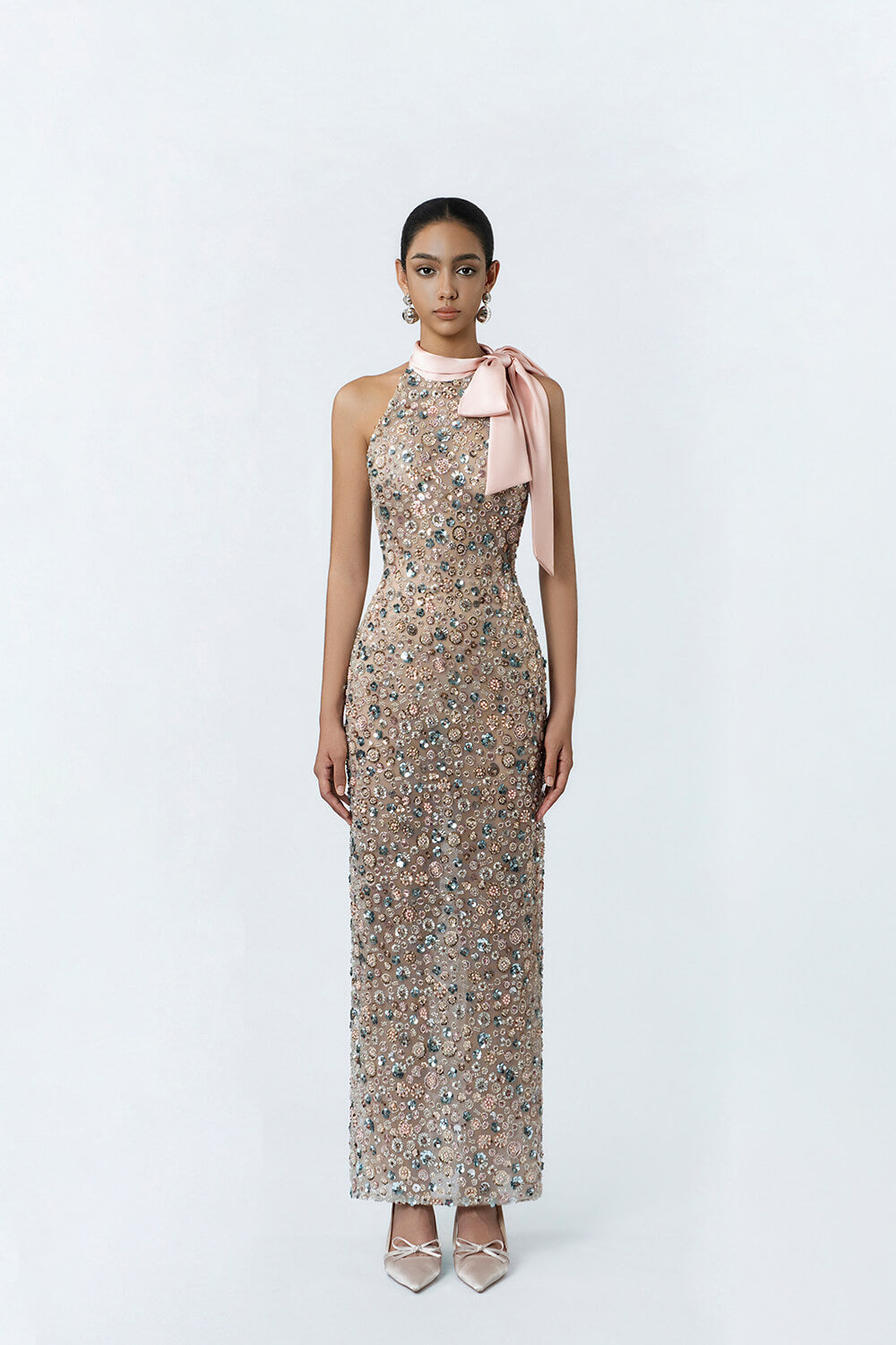 Helena Fitted Maxi Nude Dress
