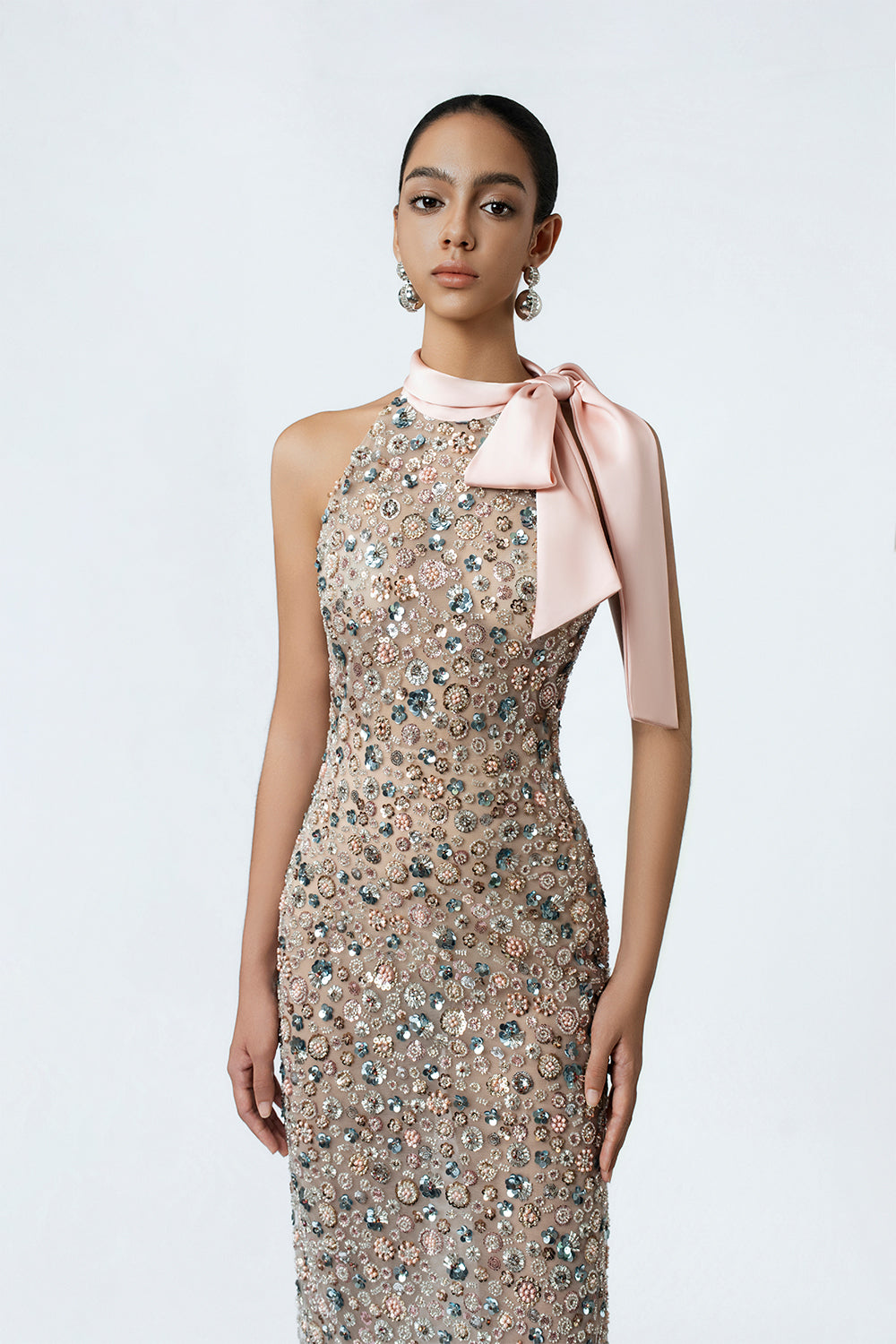 Helena Fitted Maxi Nude Dress