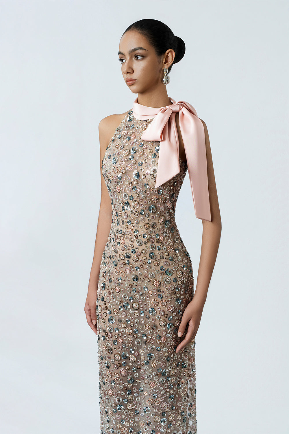 Helena Fitted Maxi Nude Dress
