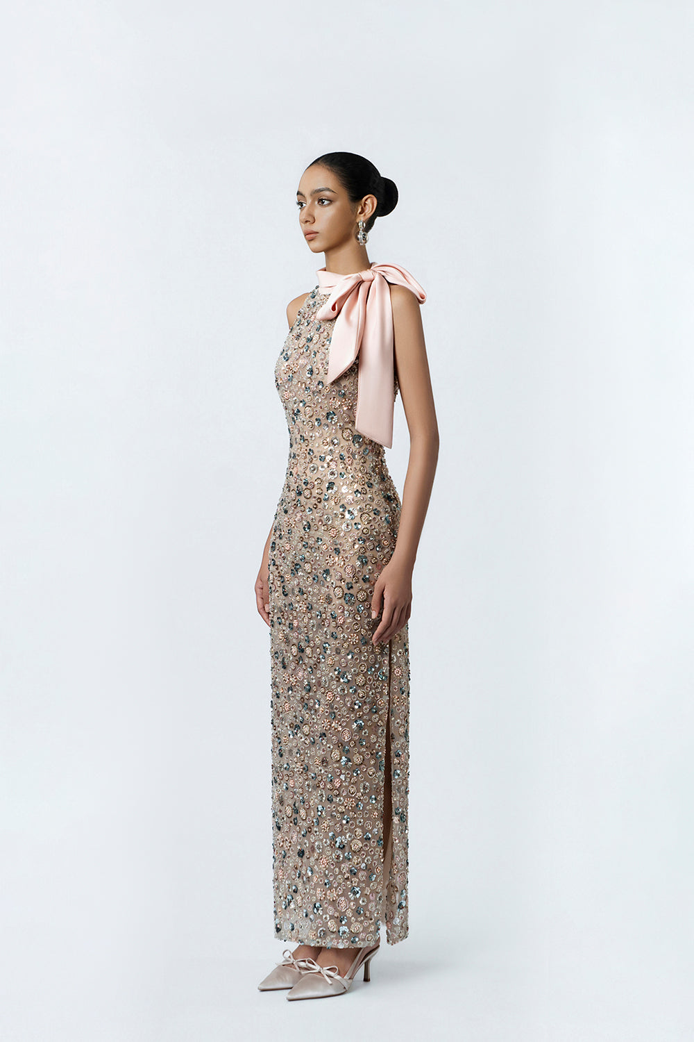 Helena Fitted Maxi Nude Dress