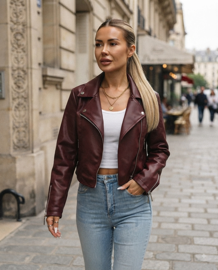 Giacinta Cropped Faux-Leather Biker Jacket