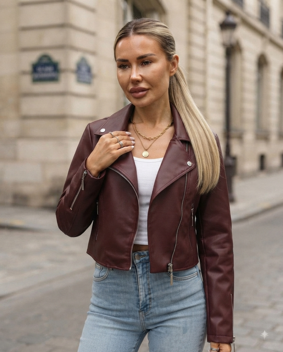 Giacinta Cropped Faux-Leather Biker Jacket