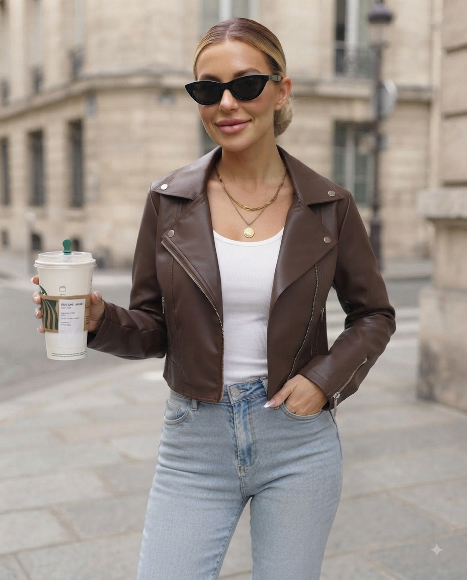 Giacinta Cropped Faux-Leather Biker Jacket