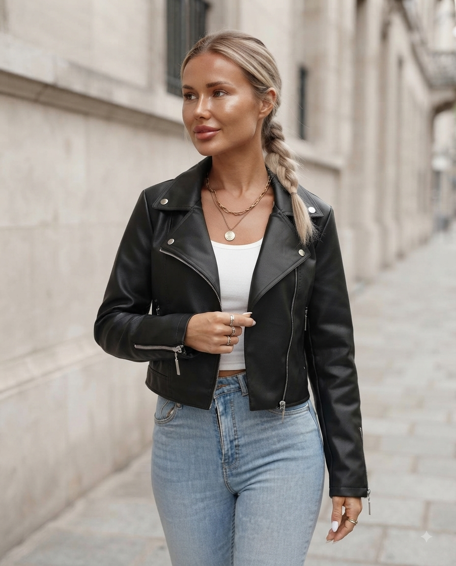 Giacinta Cropped Faux-Leather Biker Jacket