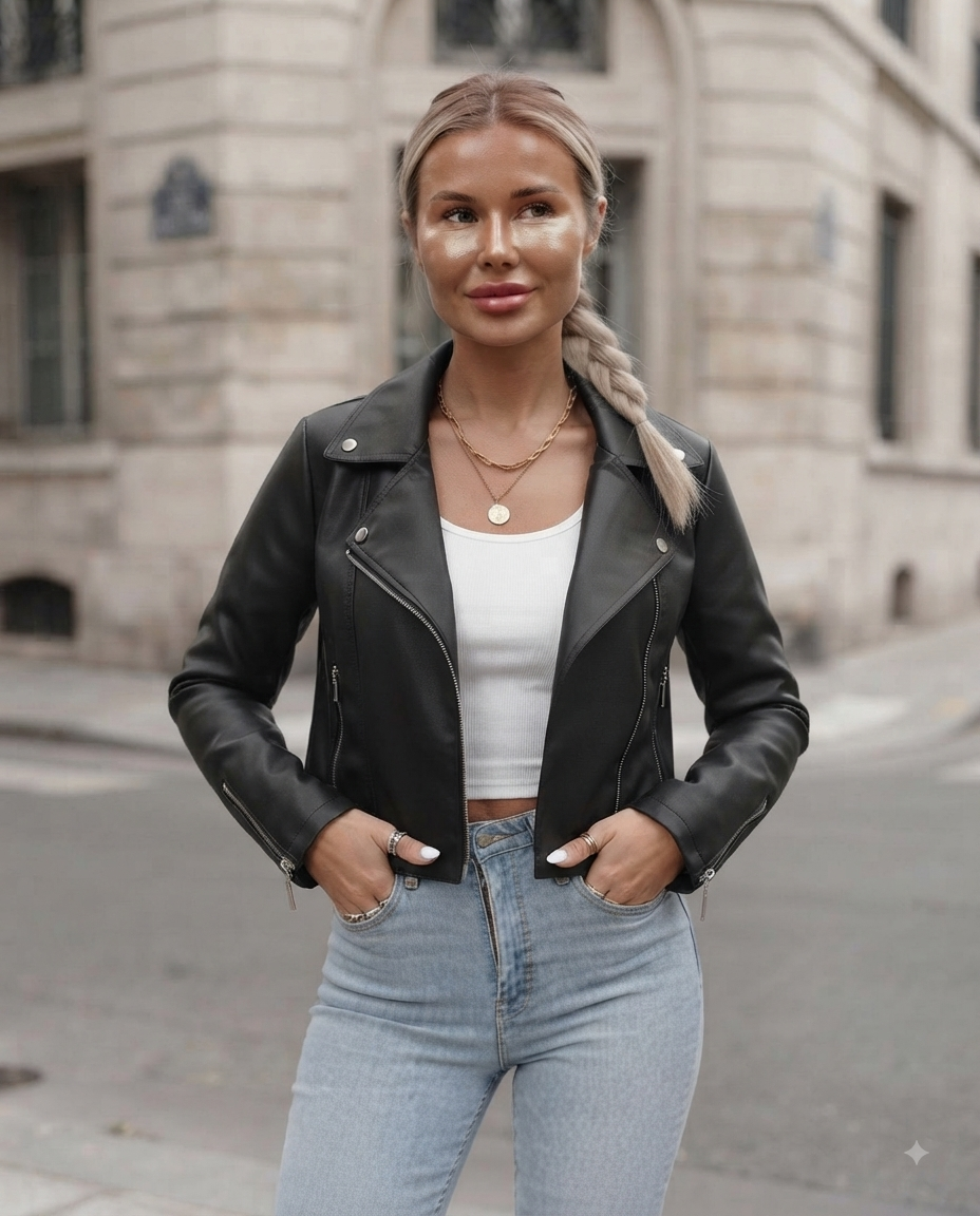 Giacinta Cropped Faux-Leather Biker Jacket