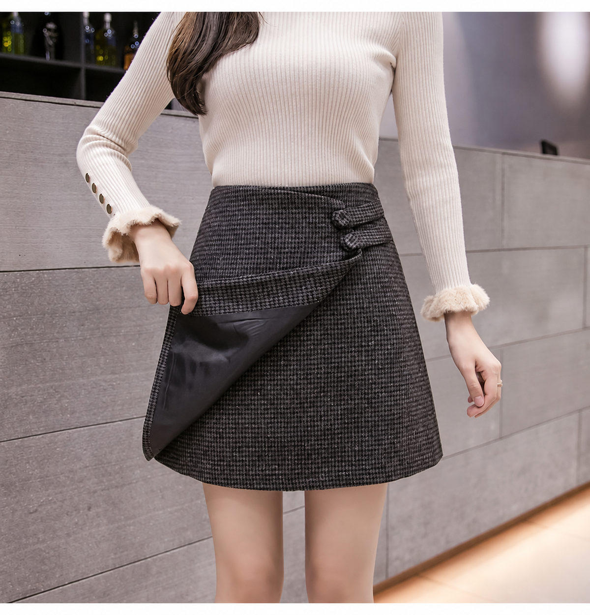 Margot Houndstooth Asymmetric Mini Skirt