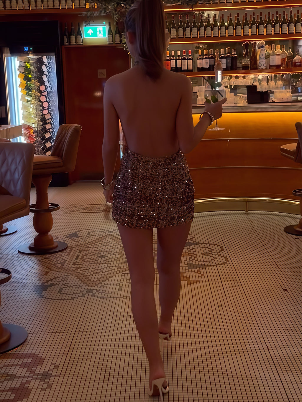Ophelia Sequin Open-Back Bodycon Mini Dress