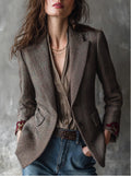 Corinne Rose-Embroidered Plaid Blazer