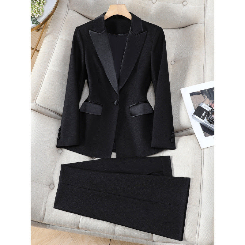 Isabelle Satin-Lapel Tailored Suit Set