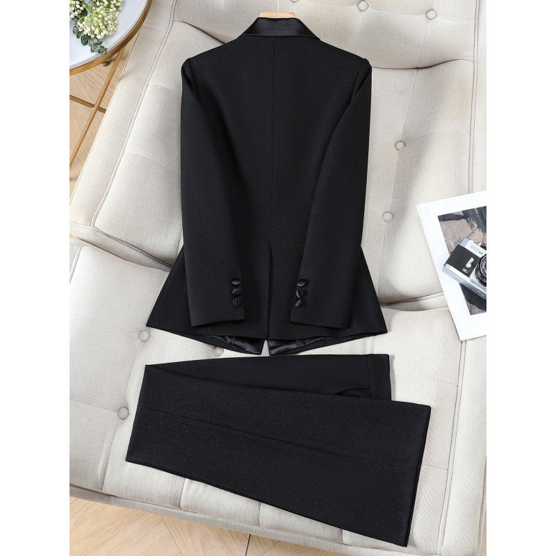 Isabelle Satin-Lapel Tailored Suit Set