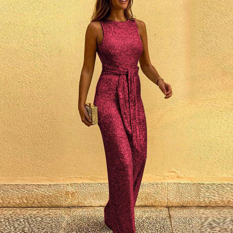 Elodie Sequin Tie-Waist Wide-Leg Jumpsuit