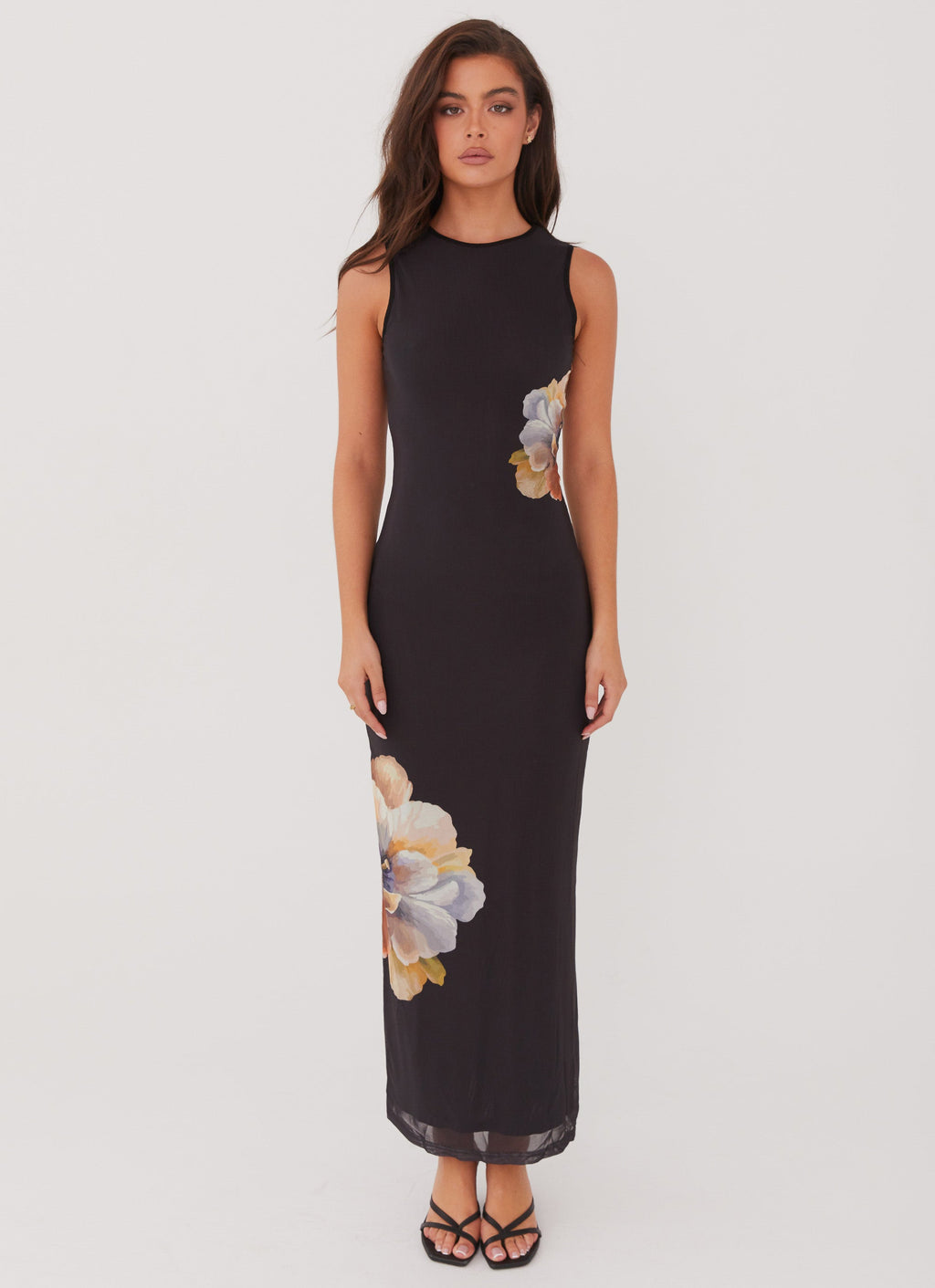 Sabelle Floral Mesh High-Neck Maxi Dress