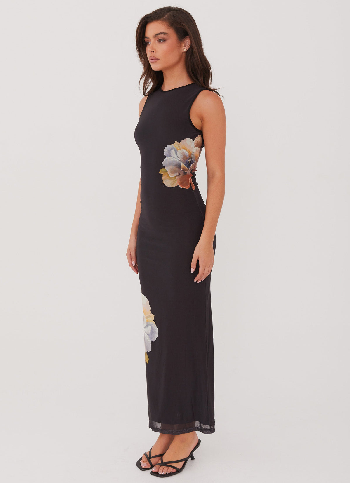Sabelle Floral Mesh High-Neck Maxi Dress