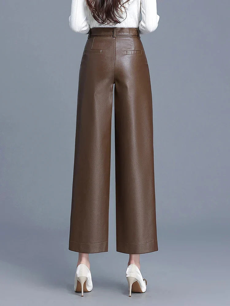 Juno High-Waist Leather-Look Trousers