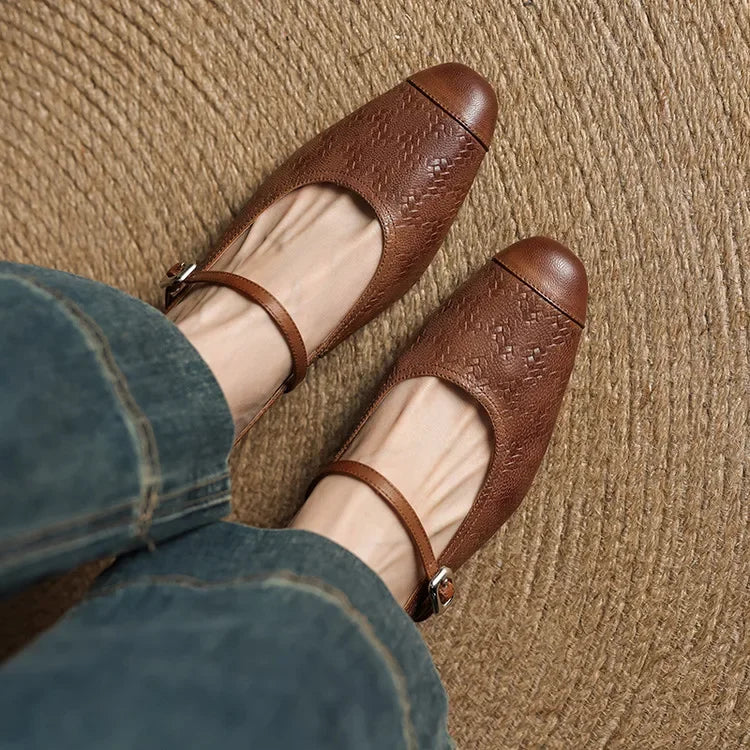 Aurelia Genuine Leather Block-Heel Mules