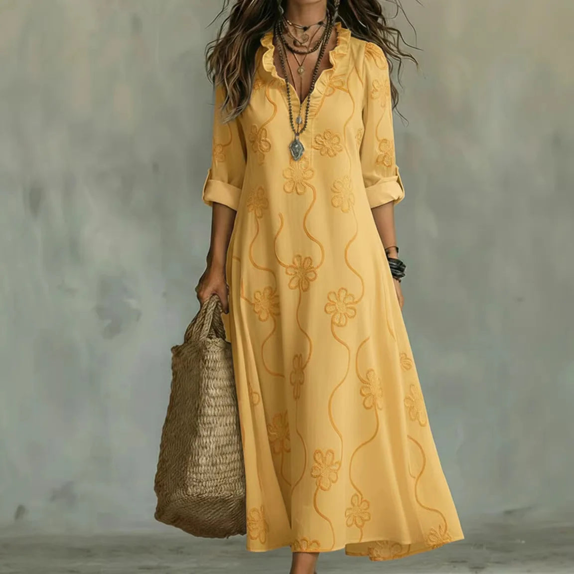 Alyxa Floral Embroidery Maxi Dress