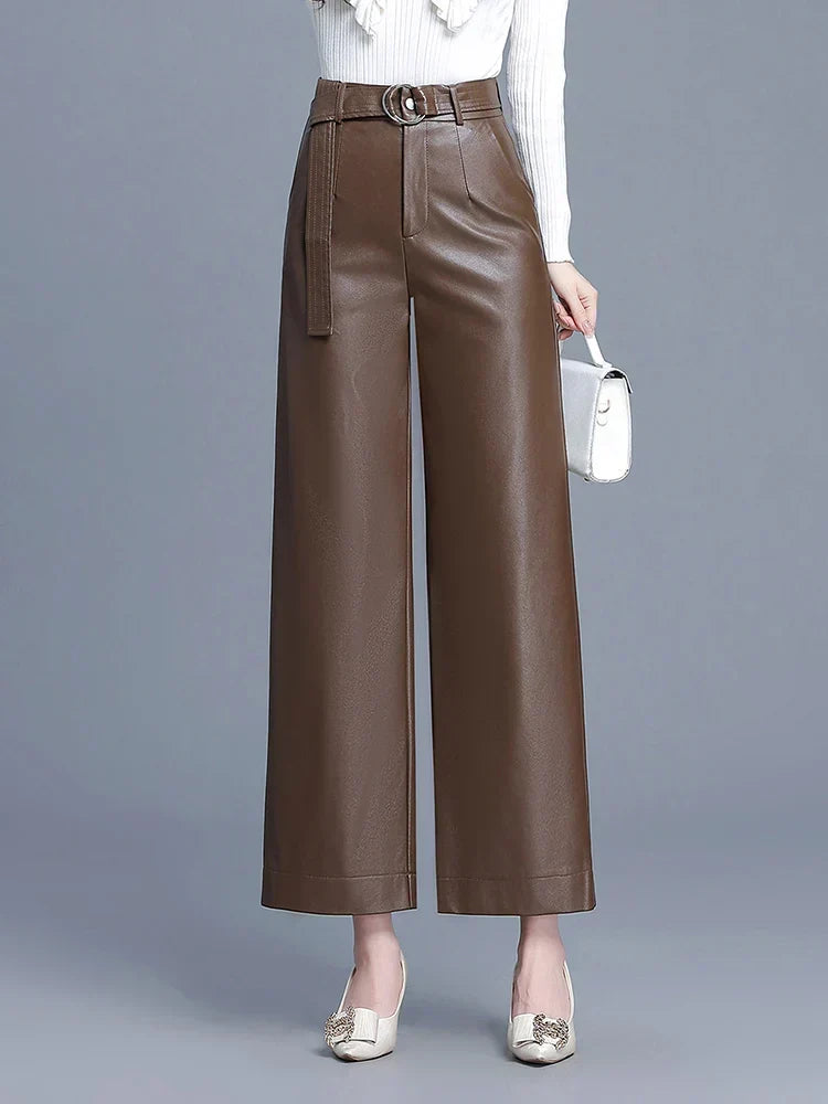 Juno High-Waist Leather-Look Trousers