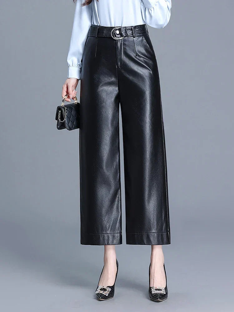 Juno High-Waist Leather-Look Trousers