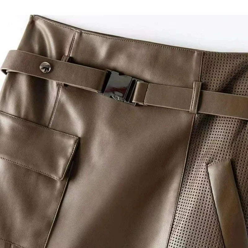 Bella Belted Leather Midi Skirt