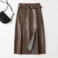 Bella Belted Leather Midi Skirt