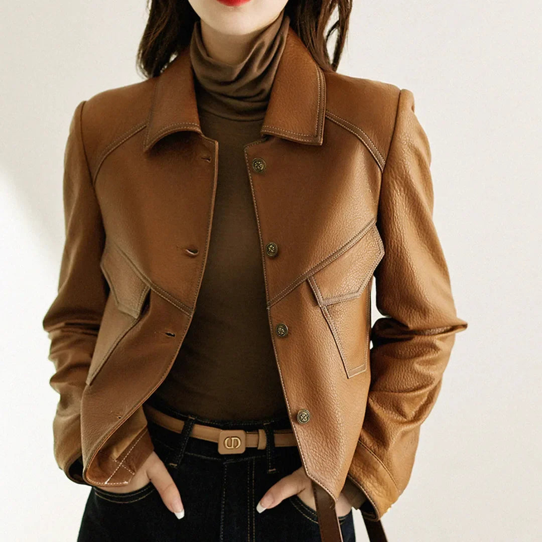 Ilaria Cropped Faux-Leather Biker Jacket