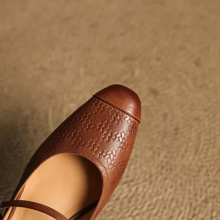 Aurelia Genuine Leather Block-Heel Mules