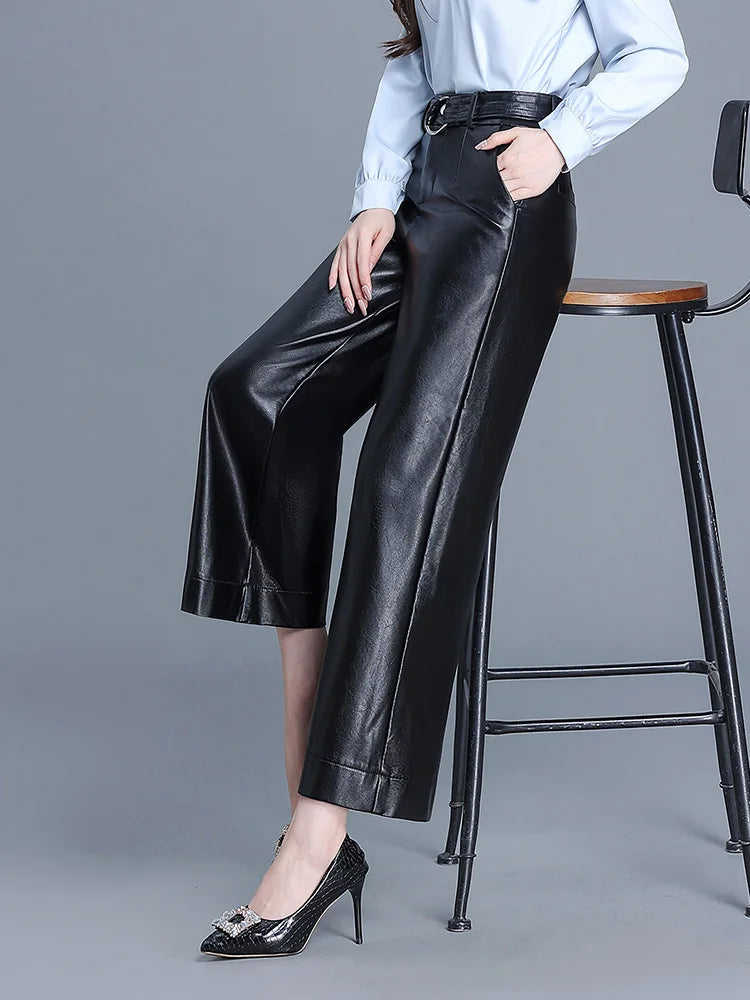 Juno High-Waist Leather-Look Trousers