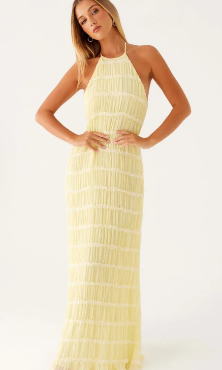 Aveline Halter Lace-Trim Ivory Maxi Dress