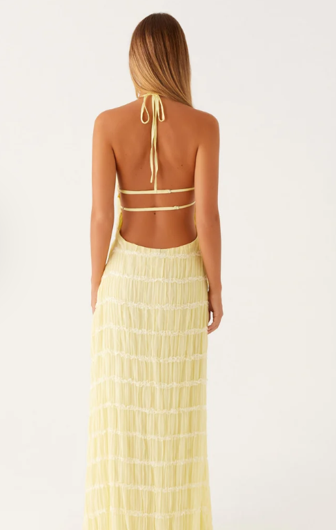 Aveline Halter Lace-Trim Ivory Maxi Dress