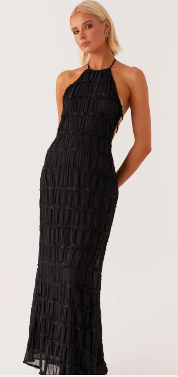 Aveline Halter Lace-Trim Ivory Maxi Dress