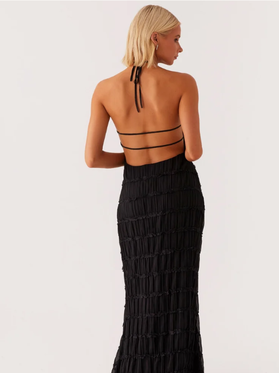 Aveline Halter Lace-Trim Ivory Maxi Dress