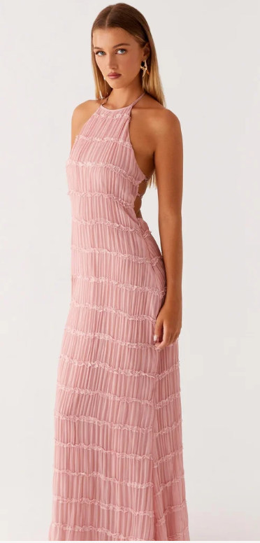 Aveline Halter Lace-Trim Ivory Maxi Dress
