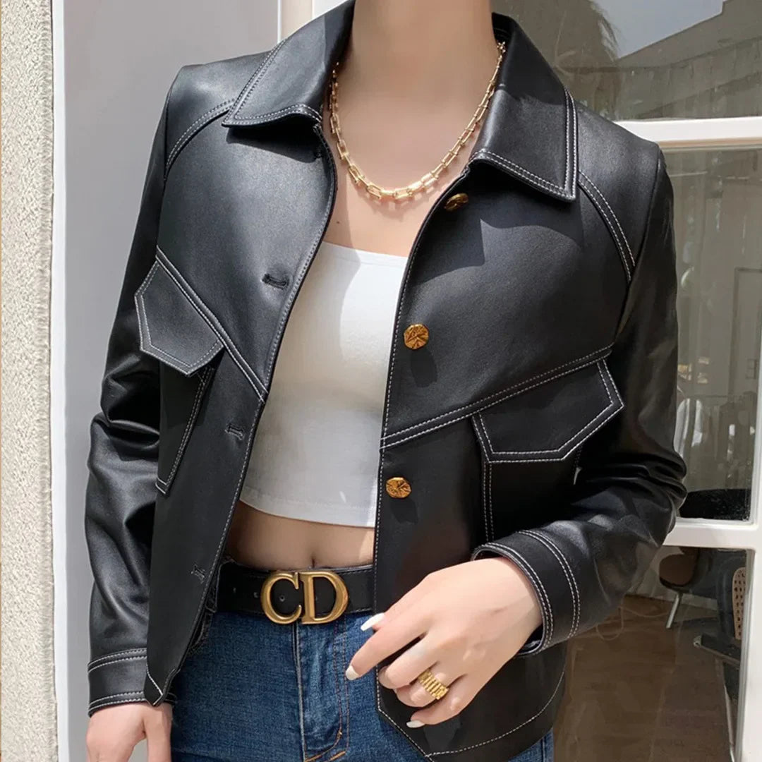 Ilaria Cropped Faux-Leather Biker Jacket