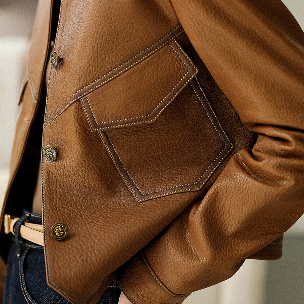 Ilaria Cropped Faux-Leather Biker Jacket