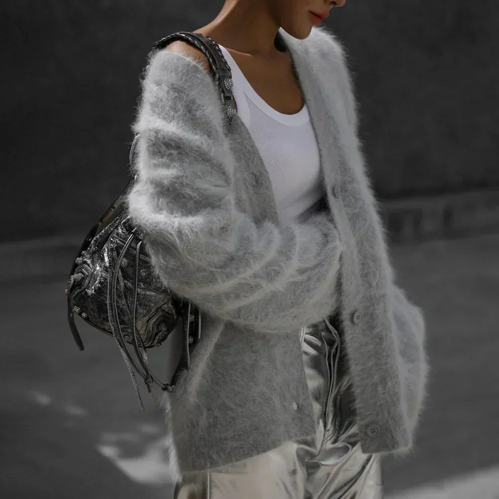 Amara V-Neck Angora Cardigan
