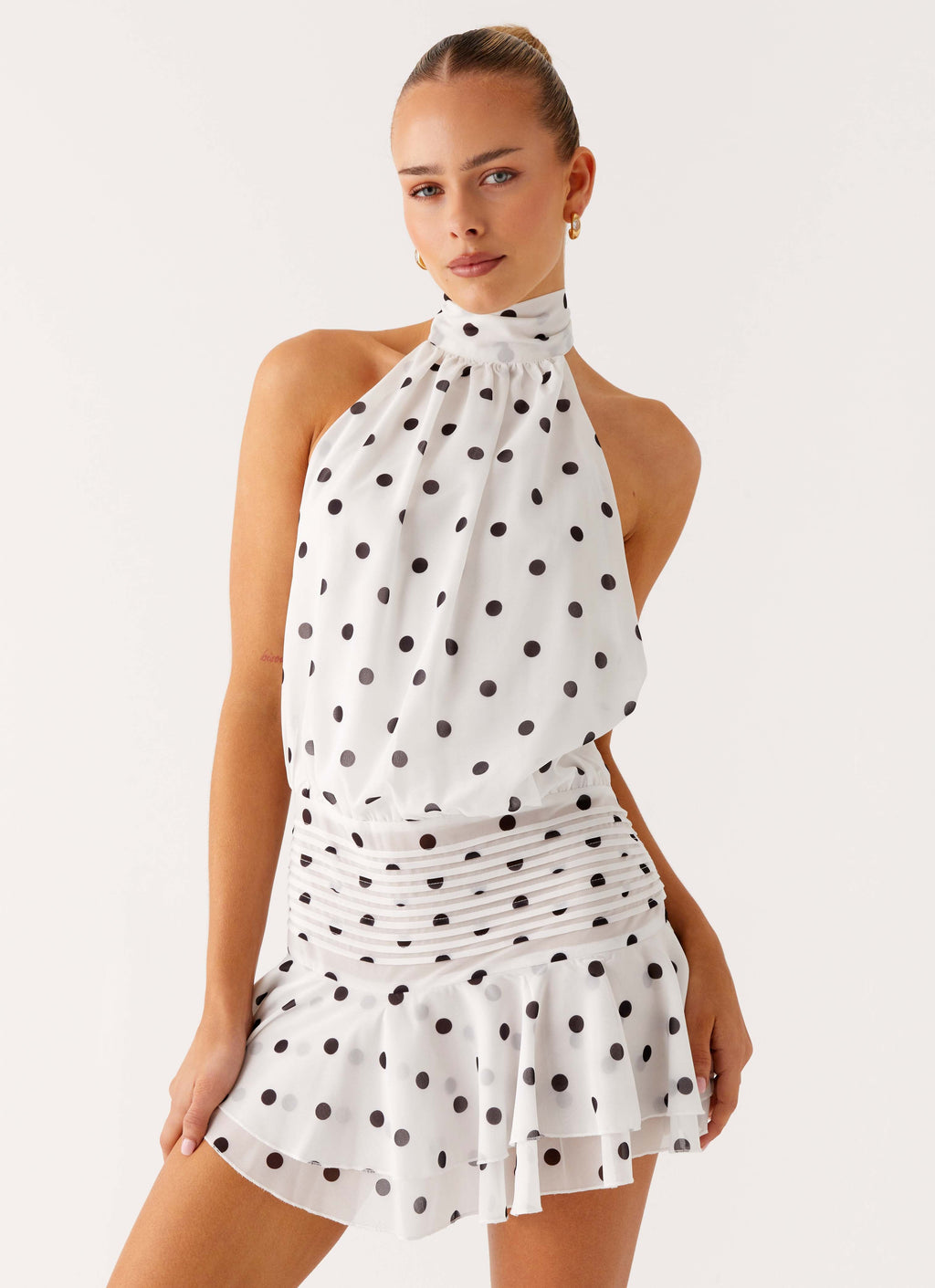 Windsor Polka Dot Chiffon Halter Mini Dress